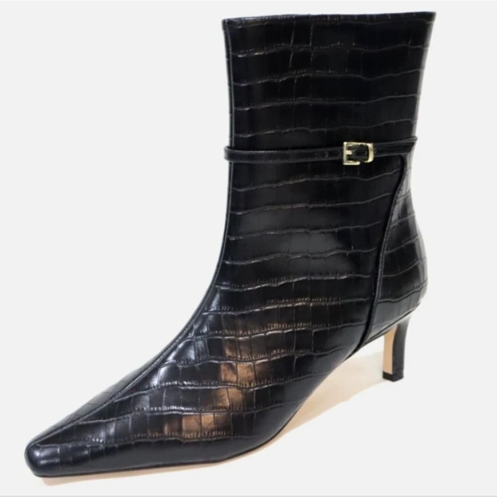 NEW Ann TAYLOR $248 Black Croc Embossed Leather Chain Ankle Boot 11** MIS-SIZED